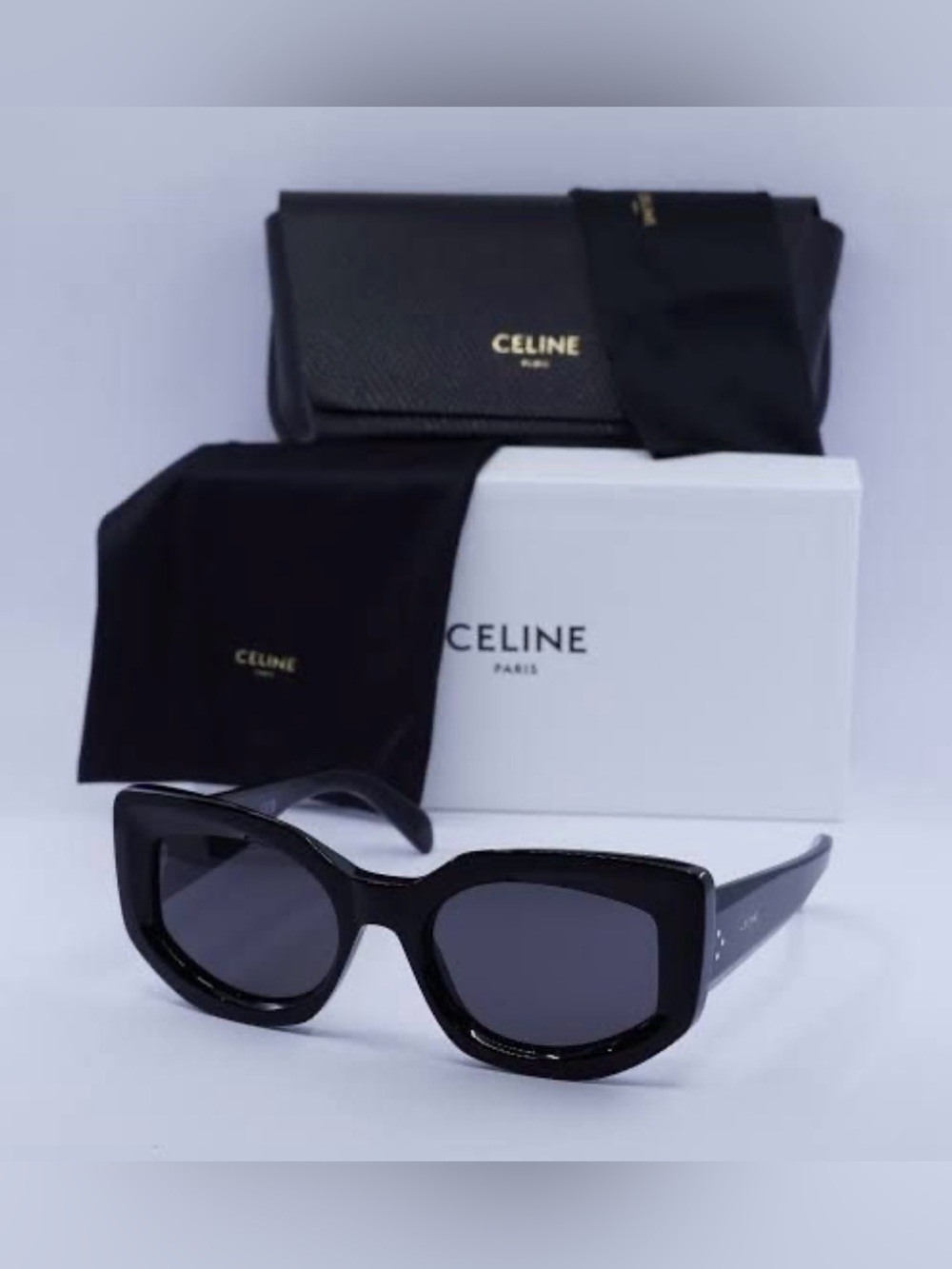 🆕 CELINE Bold Three Dots 54MM Butterfly Sunglasses - Shiny Black Smoke